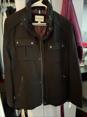 Cole Haan Men's Black Field Jacket with Button-Flap Pockets